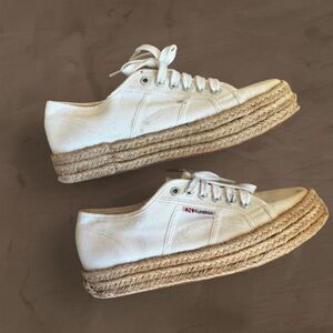 White Superga canvas espadrille sneakers with rope sole size 8